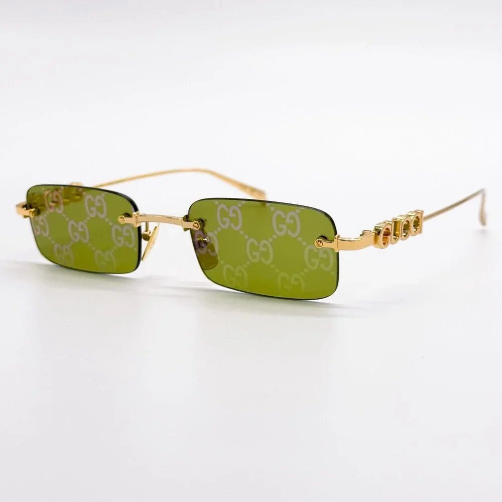 NEW GUCCI SUNGLASSES GOLD UNISEX RECTANGLE EYEWEAR GUCCI GG1808S 002